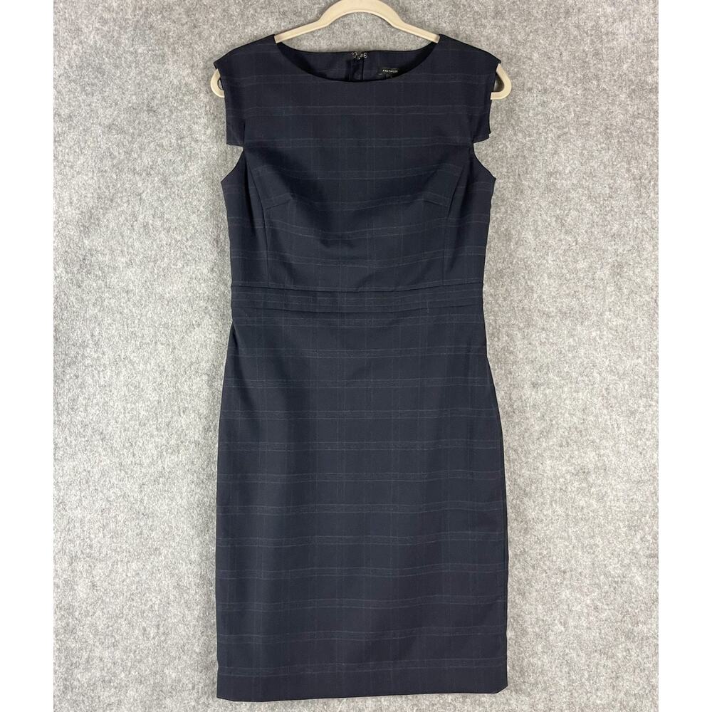 Ann Taylor Sheath Dress Womens 4 Blue Plaid Stretch Career Office Preppy NEW